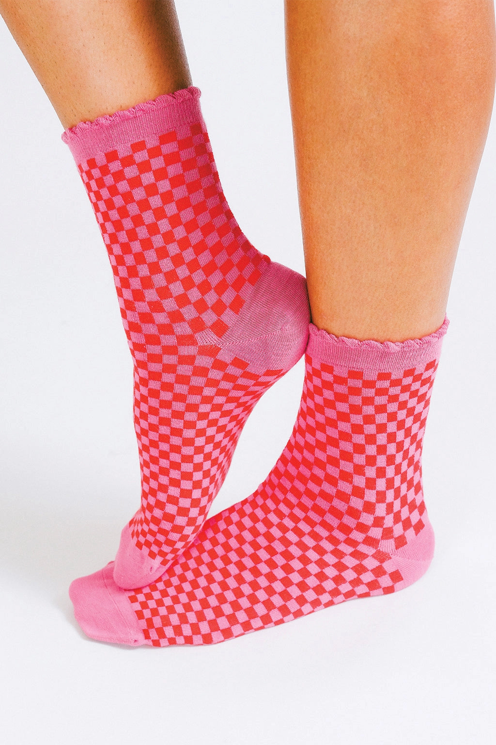 Pink Checkered Ankle Socks