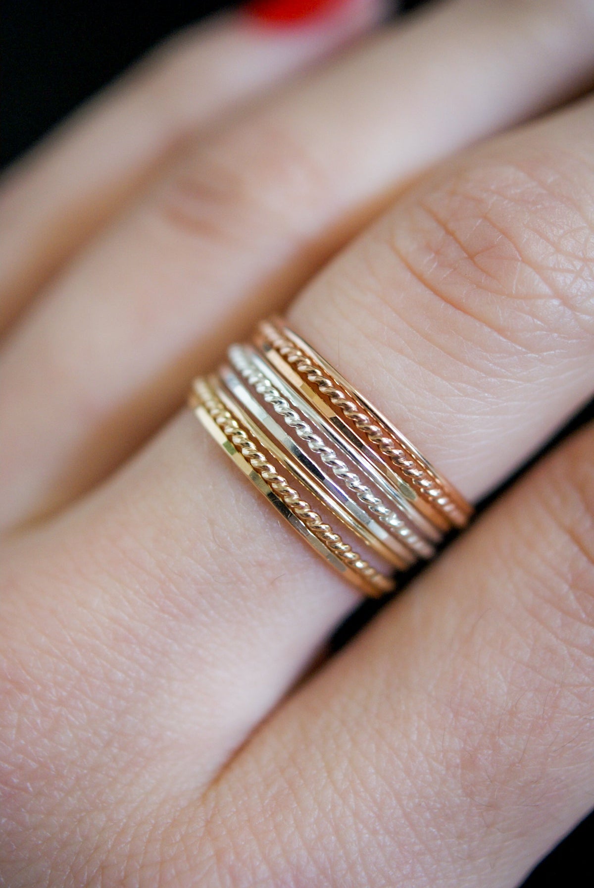 Twist Set of 3 Stacking Rings, 14K Rose Gold Fill