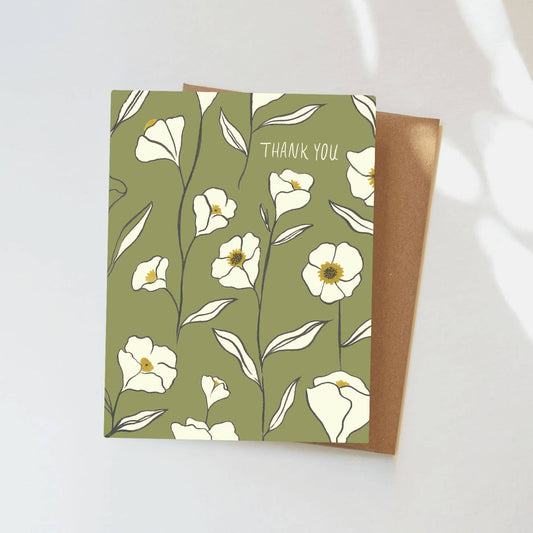 Thank You Green Floral Greeting Card