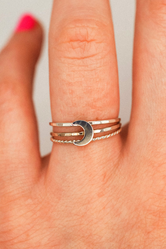 Moon Set of 3 Stacking Rings, Sterling Silver