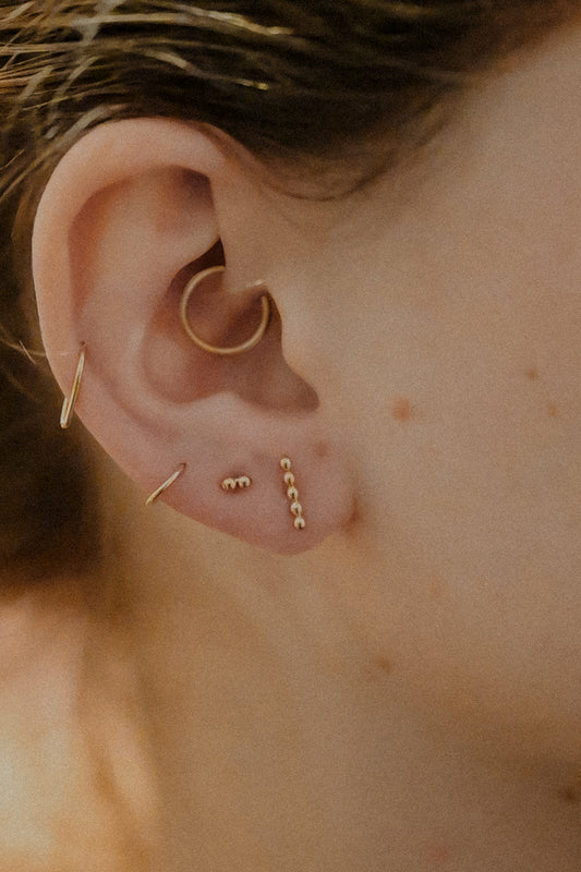 Mini Beaded Bar Flat Back Stud Earring in Solid Gold
