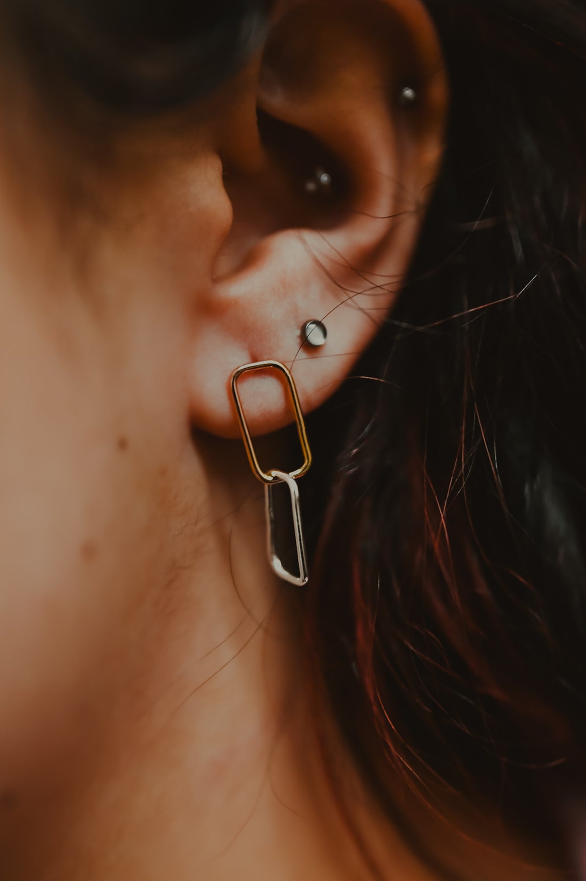 Rectangle Link Stud Earrings, Gold Fill, Rose Gold Fill, or Sterling Silver