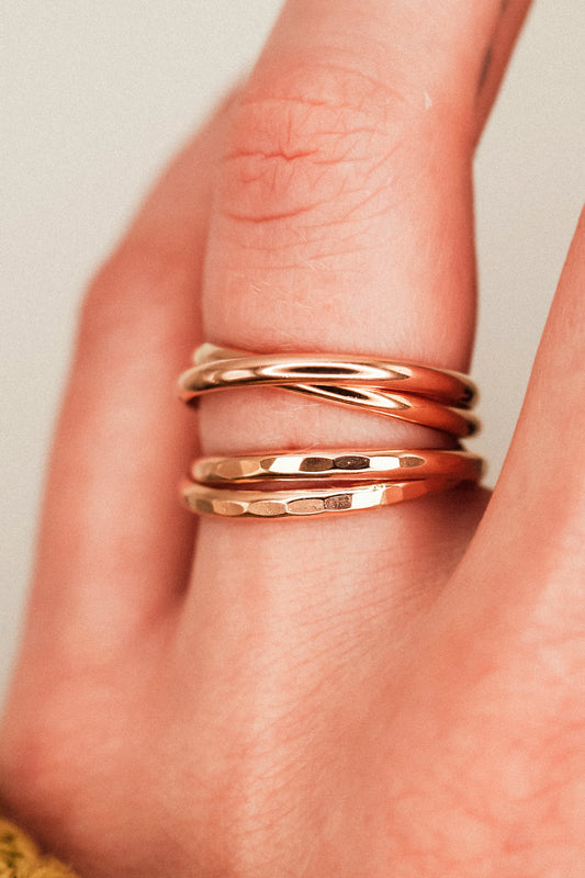 Thick Interlocking Set of 2 Rings, 14K Rose Gold Fill