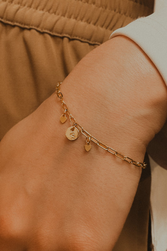 Monogram Charm Bracelet With Hearts, 14K Gold Fill