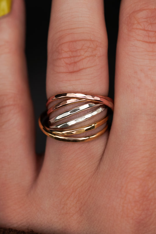 Thin Interlocking Set of 6 Rings, Mixed Metals