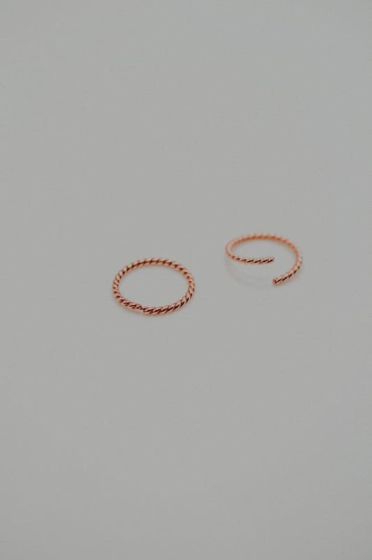 Twist Huggie Hoop Earring in Solid 14K Rose Gold