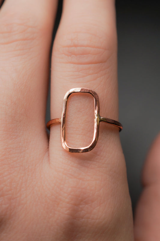 Rectangle Ring, Solid 14K Rose Gold