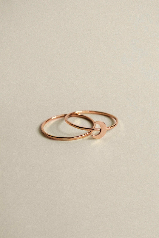 Moon Set of 2 Stacking Rings, 14K Rose Gold Fill