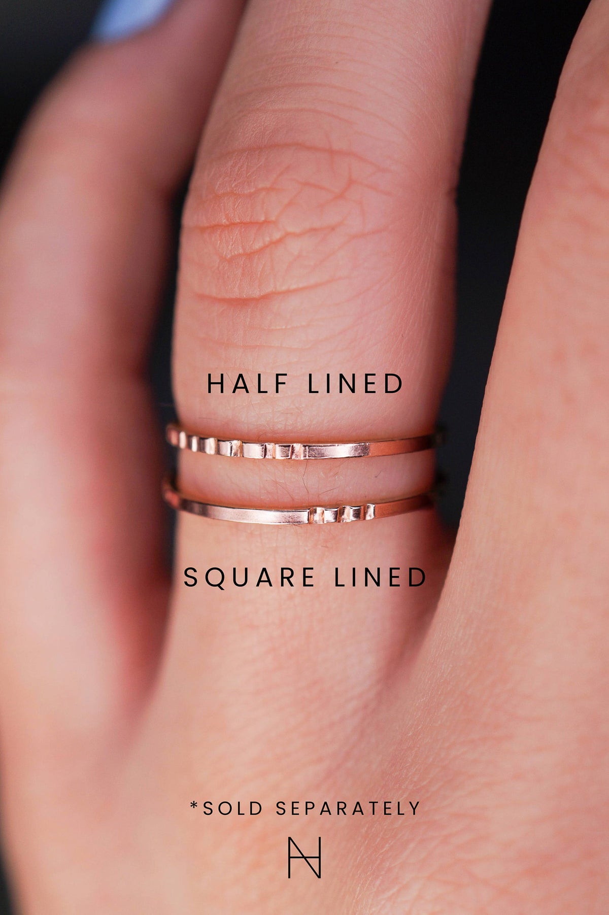 Half Lined Ring, 14K Rose Gold Fill