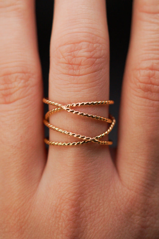 Large Twist Wraparound Ring, Solid 14K Gold