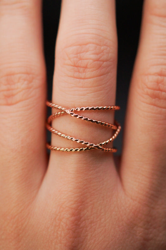 Large Twist Wraparound Ring, Solid 14K Rose Gold