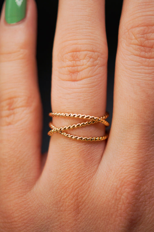 Twist Wraparound Ring, Solid 14K Gold