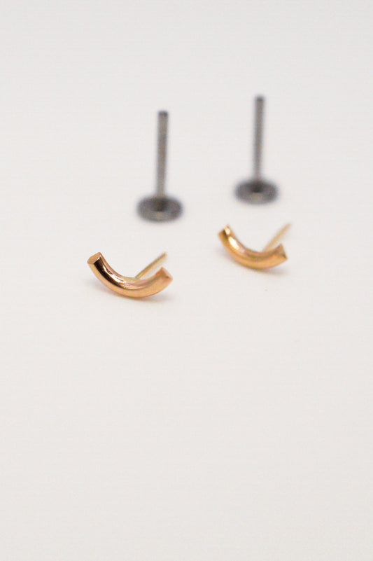 Tiny Arc Flat Back Stud Earring, Solid Gold or Rose Gold