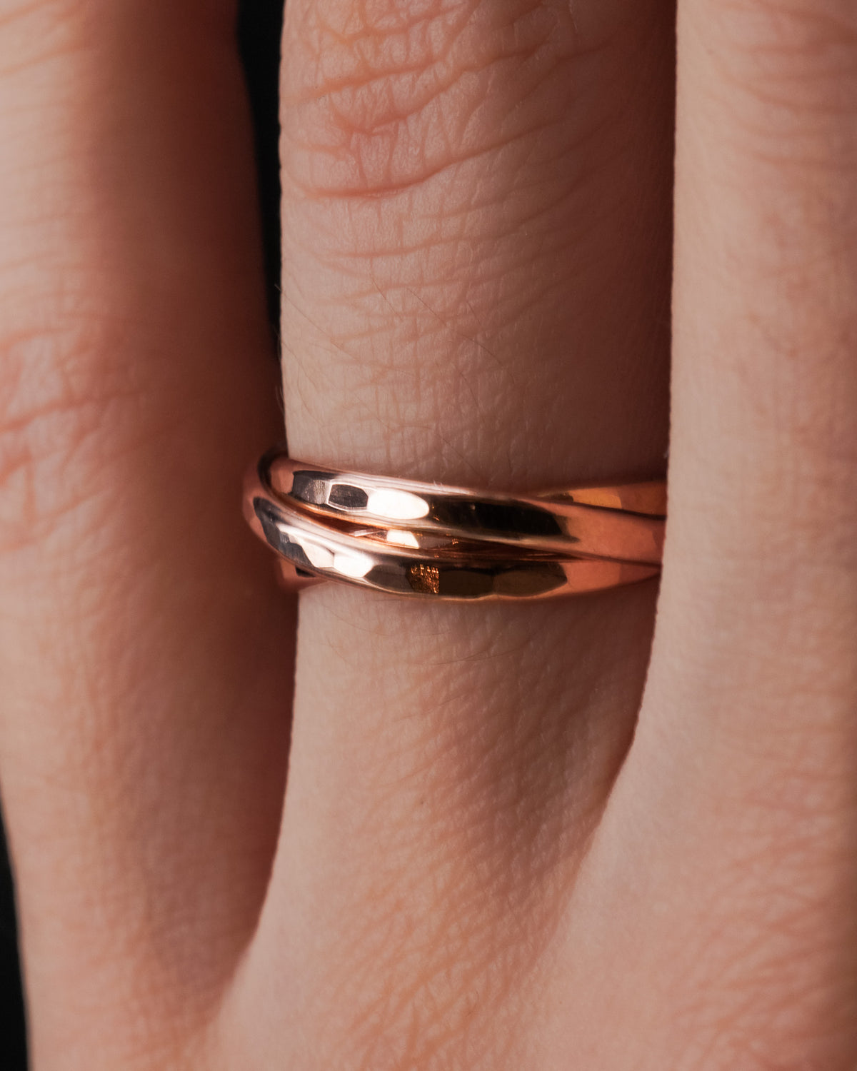 Thick Interlocking Set of 3 Rings, Solid 14K Rose Gold
