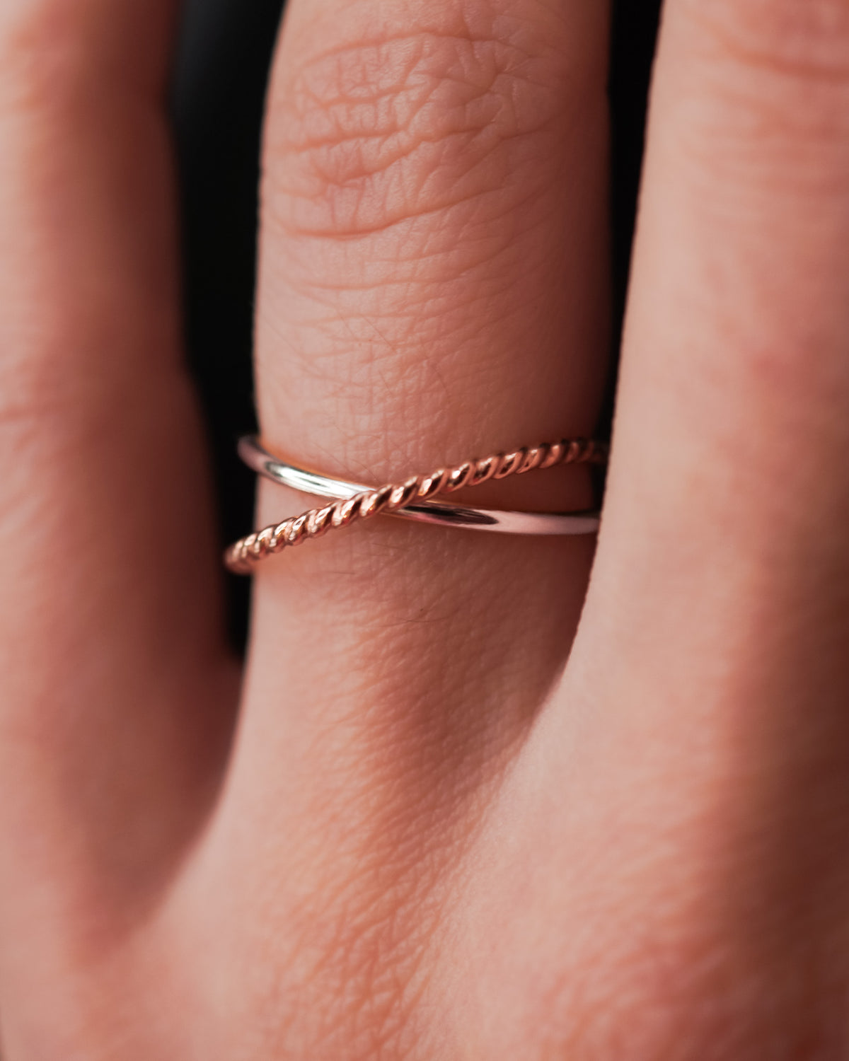 Twist Interlocking Set of 2 Rings, Solid Mixed Metals