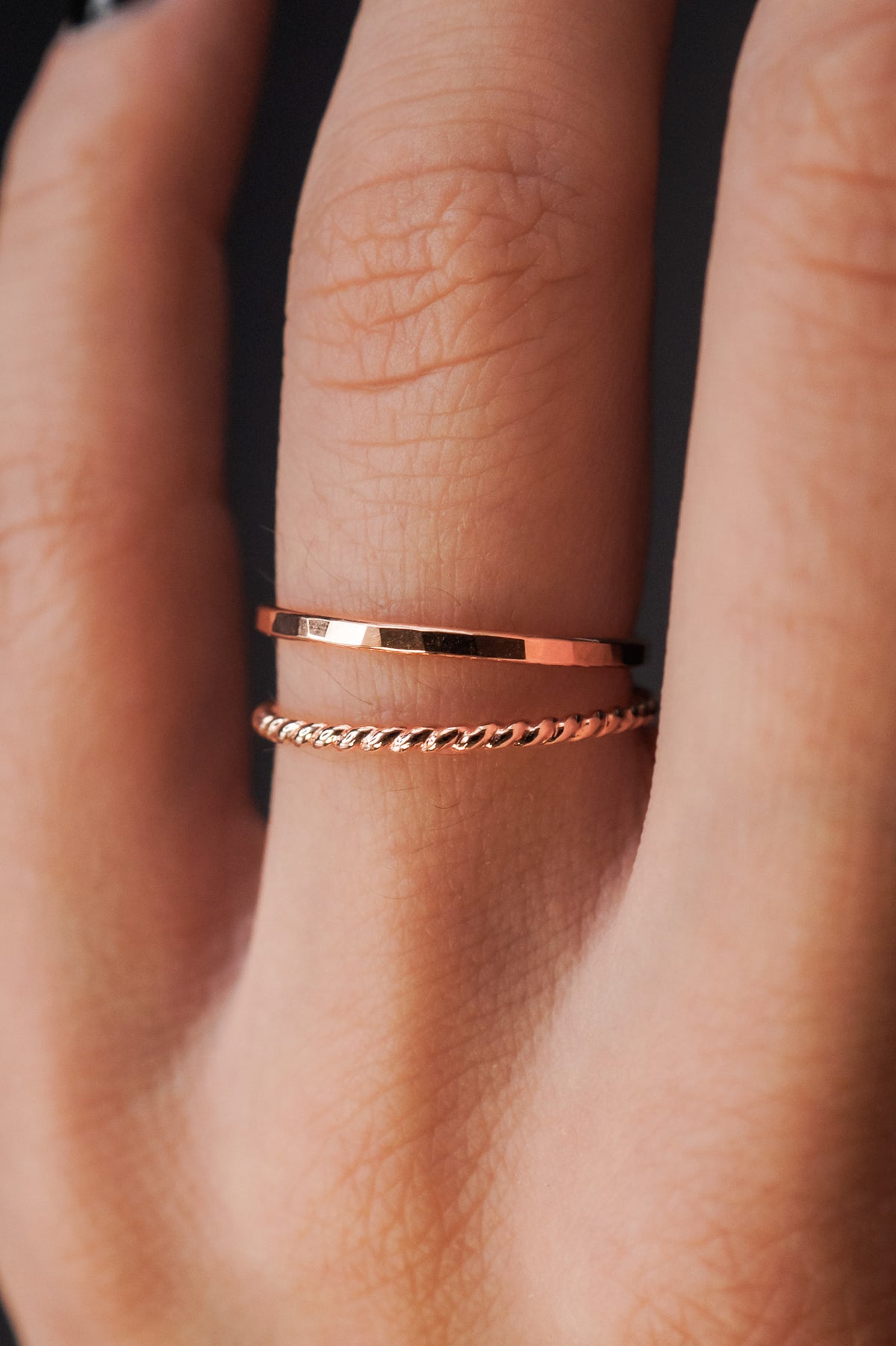Twist Set of 2 Stacking Rings, Solid 14K Gold or Rose Gold