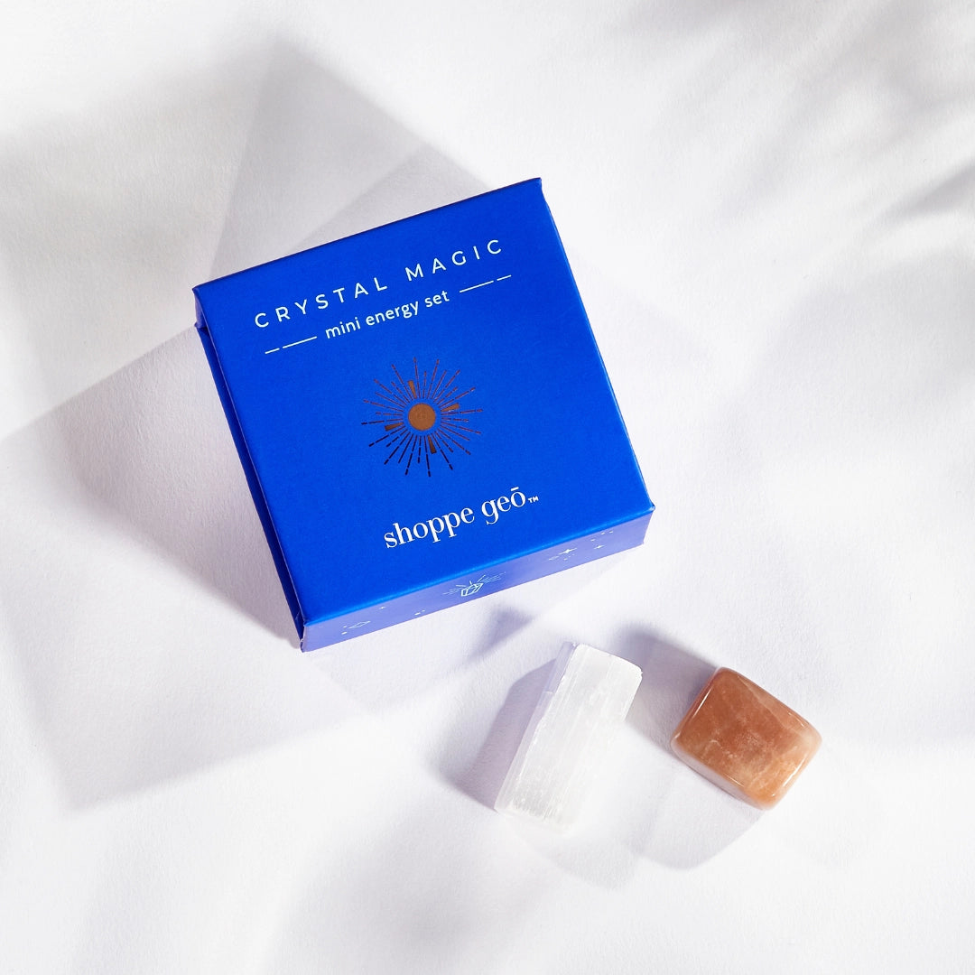 Cleanse + Radiate Mini Selenite and Sunstone Crystal Set