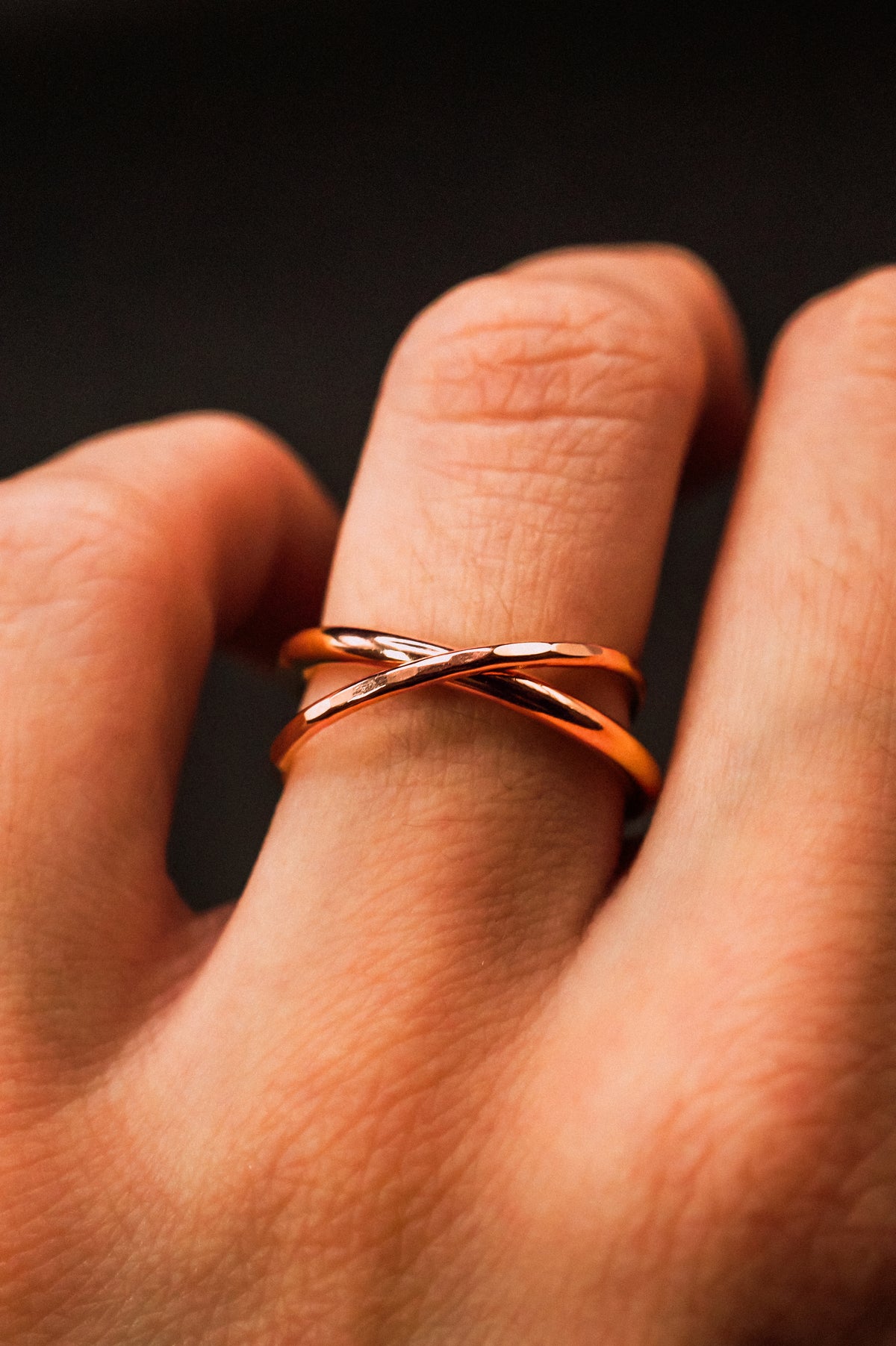 Asymmetrical Interlocking Ring, 14K Solid Rose Gold