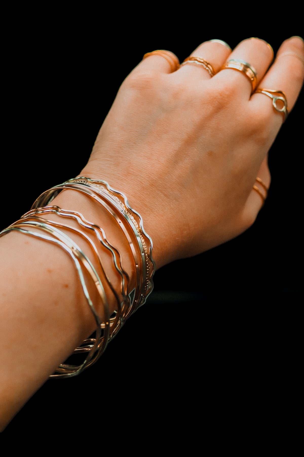 Squiggle Bangle Bracelet, Gold Fill, Rose Gold Fill or Sterling Silver