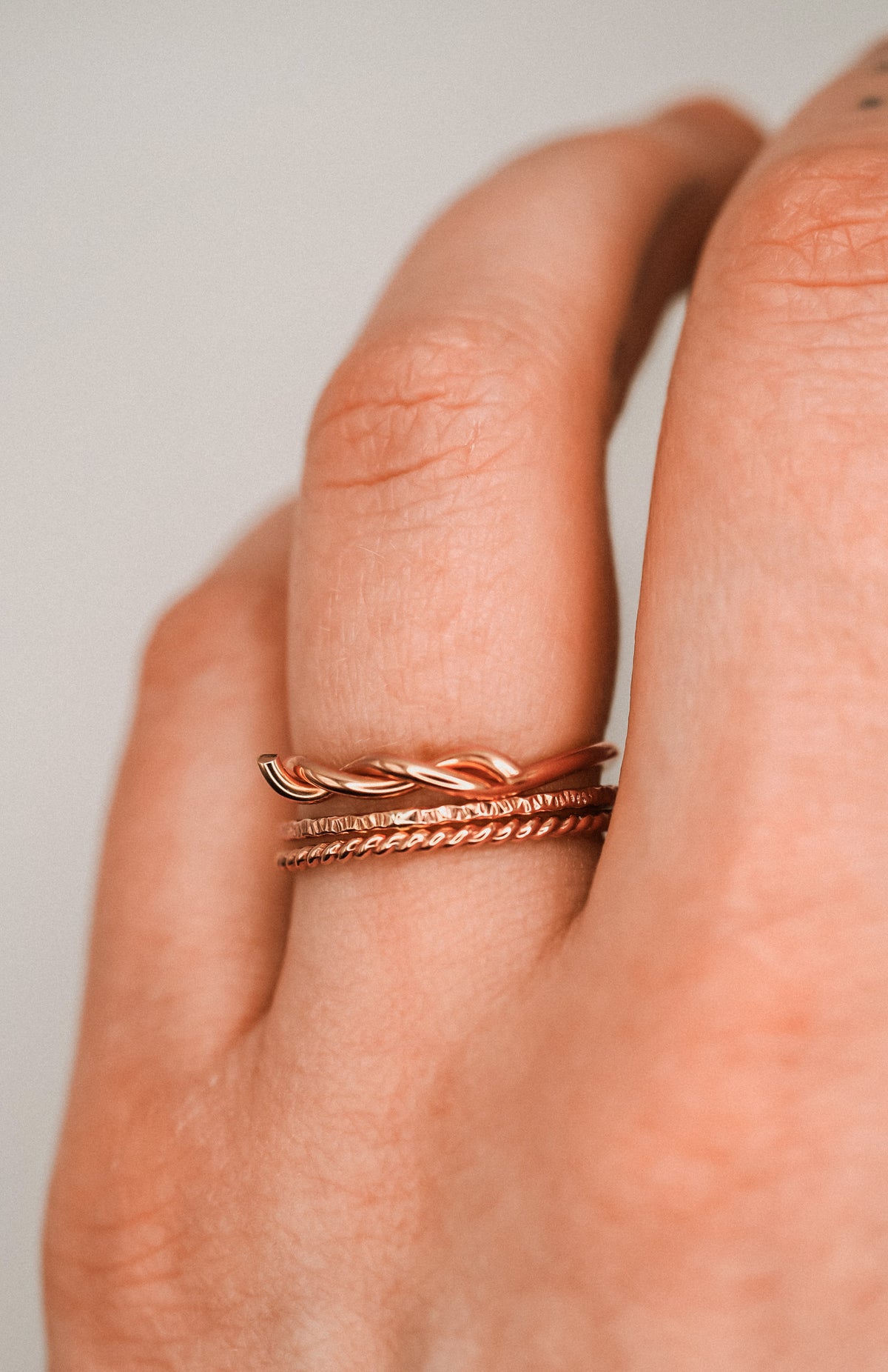 Barbed Wire Texture Set of 3 Rings, 14K Rose Gold Fill