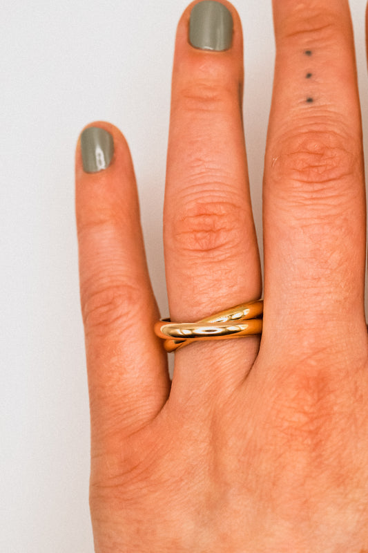 Chunky Interlocking Ring Set of 2, Solid 14K Gold