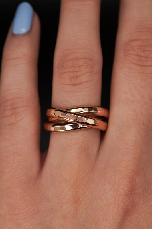 Chunky Interlocking Ring Set of 3, 14K Solid Rose Gold