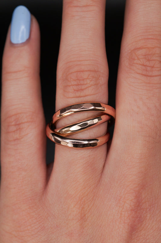 Chunky Interlocking Ring Set of 3, 14K Rose Gold Fill