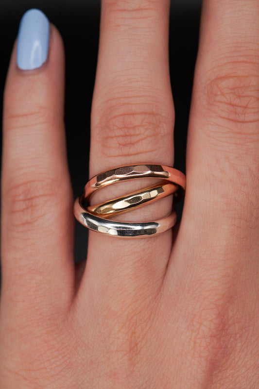 Chunky Interlocking Ring Set of 3, Mixed Metals
