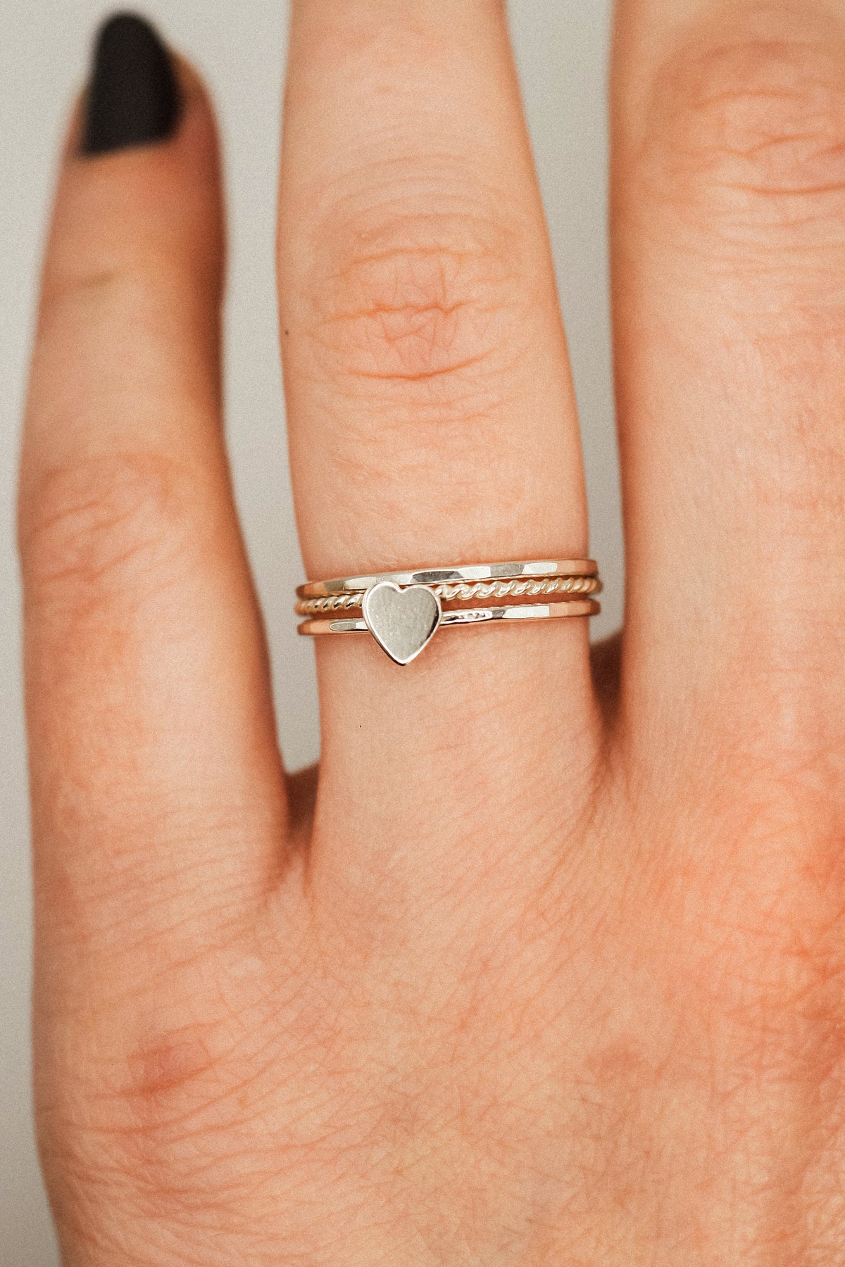Heart Set of 3 Stacking Rings, Sterling Silver