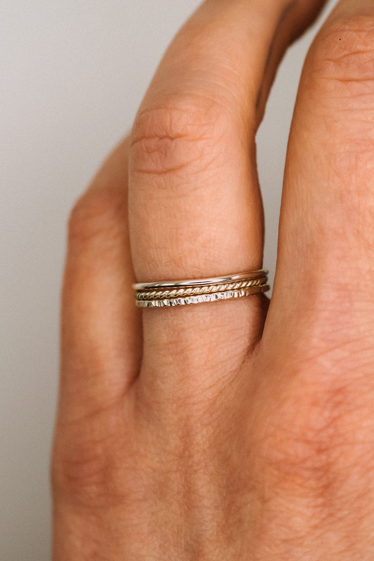 Mixed Texture Set of 3 Stacking Rings, Gold Fill, Rose Gold Fill or Sterling Silver