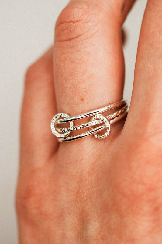 Sparkle Ladder Link Ring, Sterling Silver