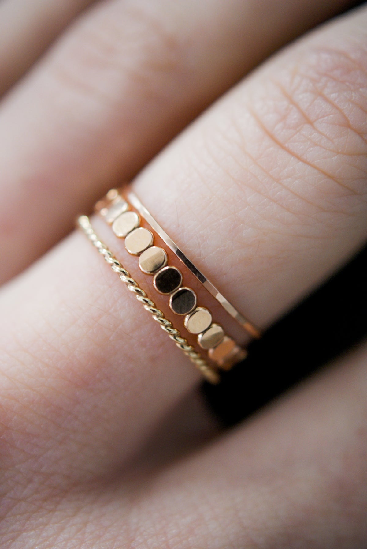 Bead & Twist Mixed Texture Set of 3 Stacking Rings, Gold Fill, Rose Gold Fill or Sterling Silver