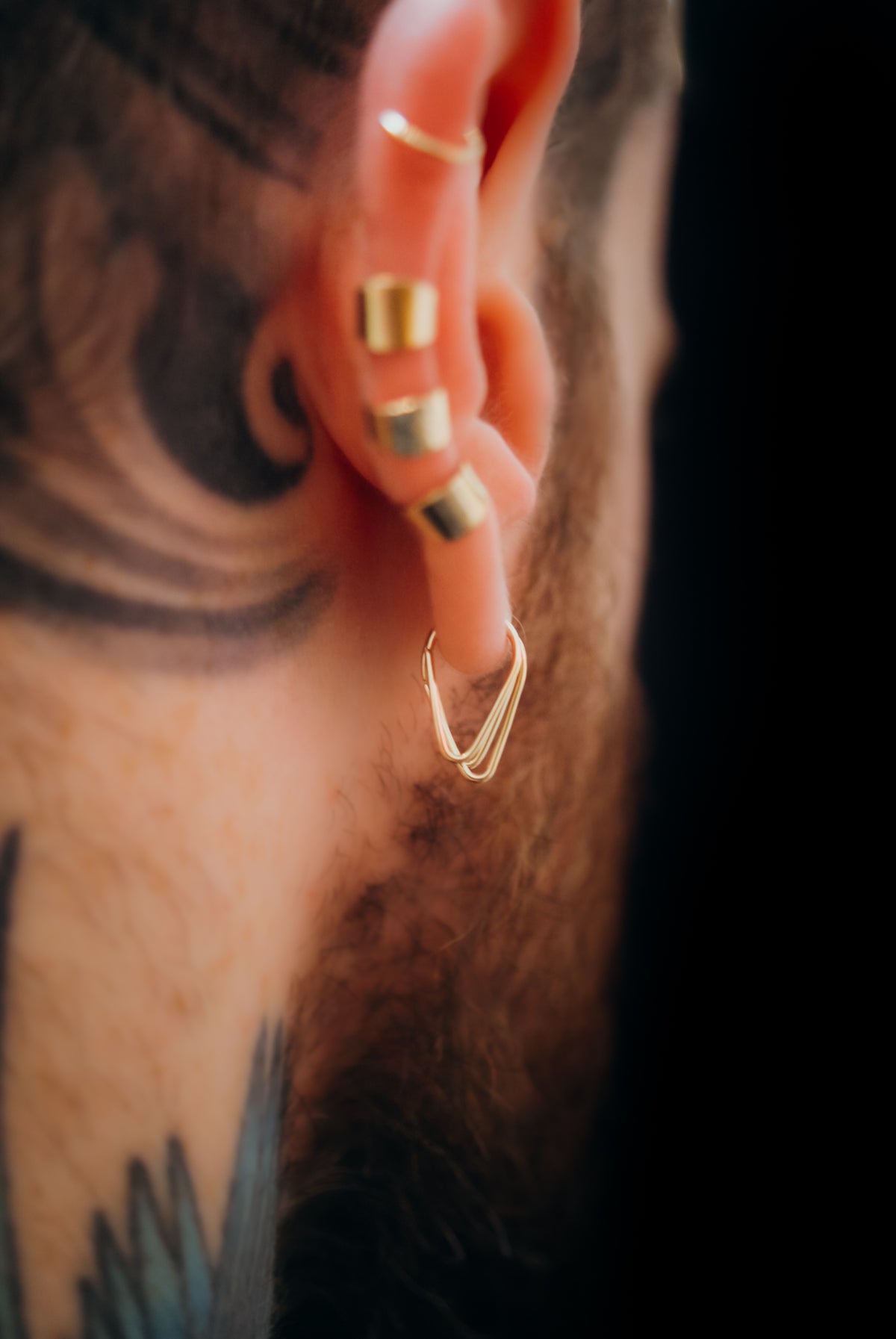 Triangle Huggie Hoop Earring, Solid Gold, Rose Gold or White Gold