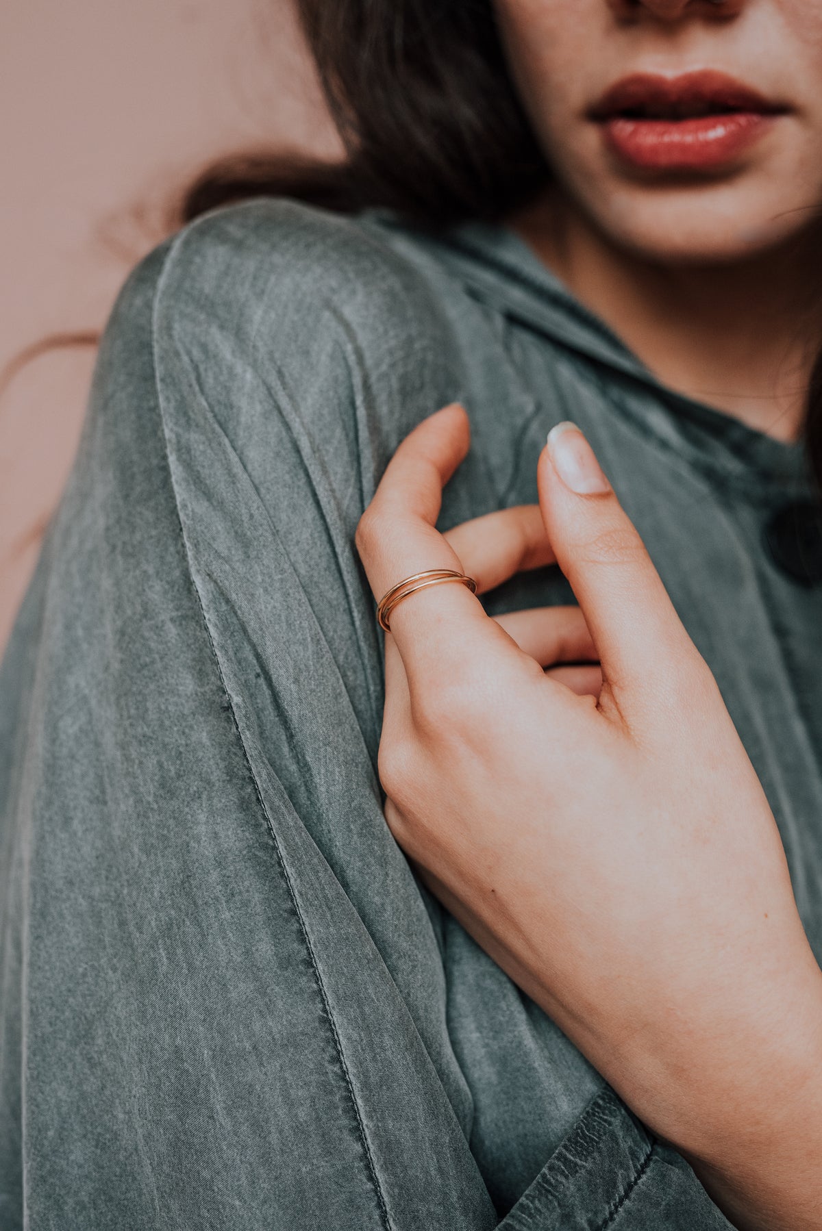 Thin Interlocking Set of 2 Rings, 14K Rose Gold Fill