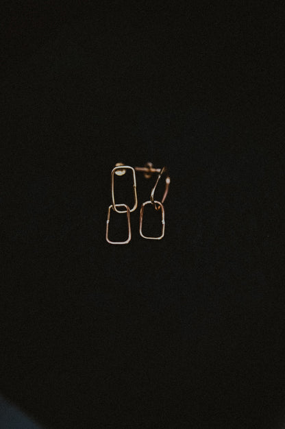Rectangle Link Stud Earrings, Gold Fill, Rose Gold Fill, or Sterling Silver