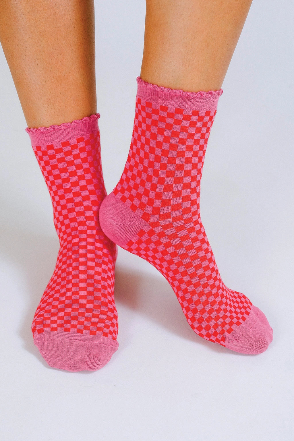 Pink Checkered Ankle Socks