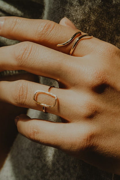 Rectangle Ring, Solid 14K Rose Gold