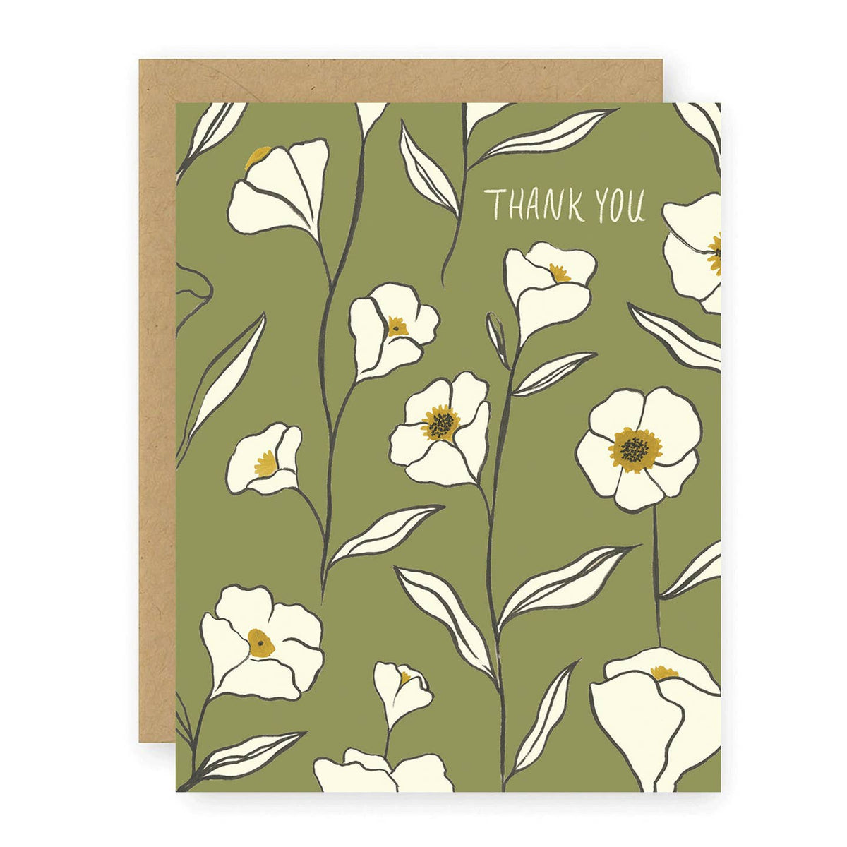 Thank You Green Floral Greeting Card