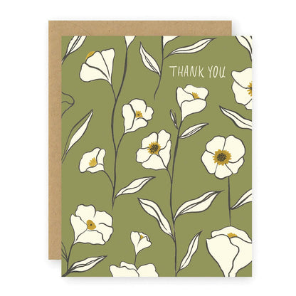 Thank You Green Floral Greeting Card