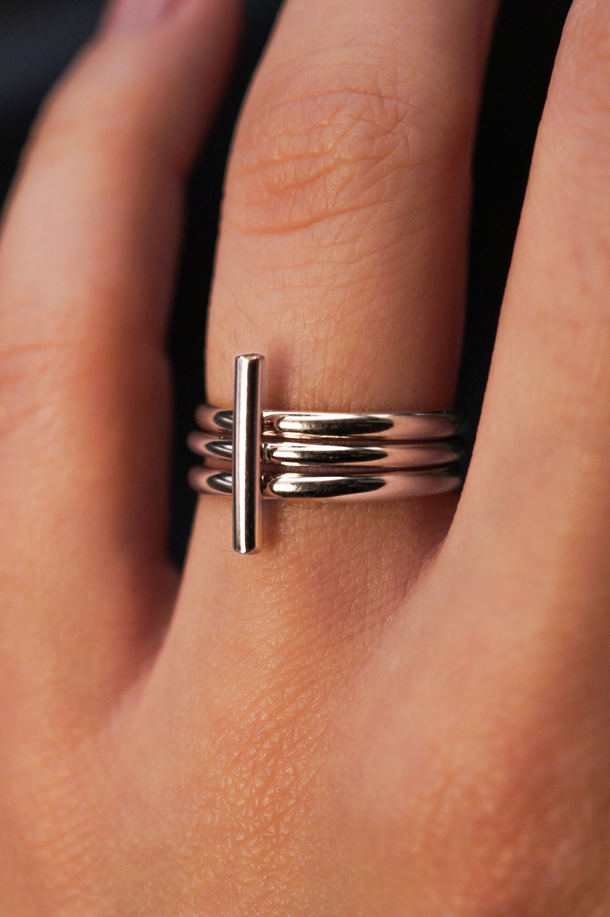 Mini Bar Set of 3 Stacking Rings, Gold Fill, Rose Gold Fill or Sterling Silver