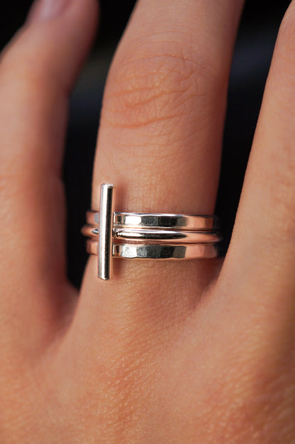 Mini Bar Set of 3 Stacking Rings, Gold Fill, Rose Gold Fill or Sterling Silver
