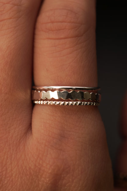 Bead Mixed Texture Set of 3 Stacking Rings, Gold Fill, Rose Gold Fill or Sterling Silver