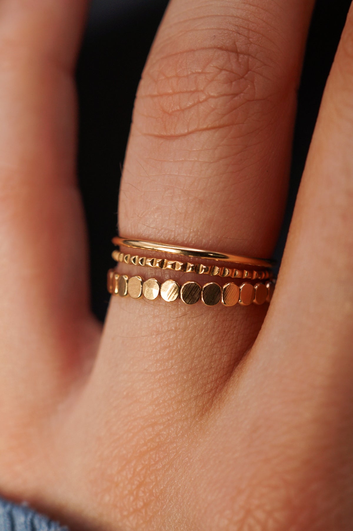 Bead Mixed Texture Set of 3 Stacking Rings, Gold Fill, Rose Gold Fill or Sterling Silver