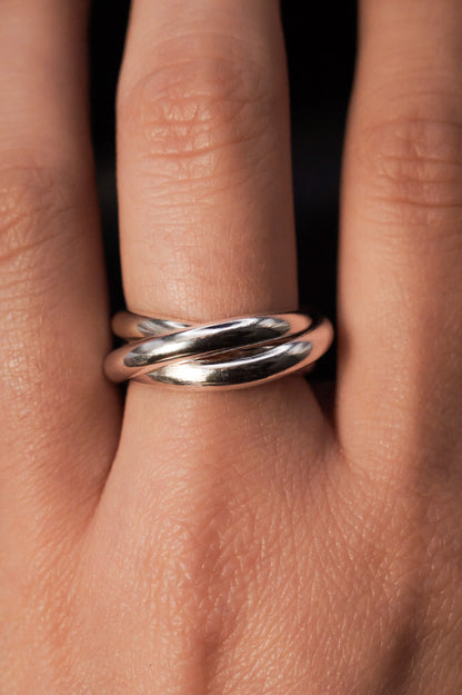 Chunky Interlocking Ring Set of 3, Sterling Silver