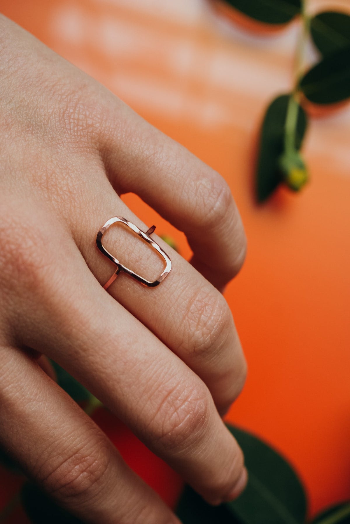 Rectangle Ring, Solid 14K Rose Gold