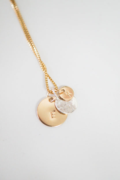 Tiny Monogram Circle Charm, Solid 14K Gold