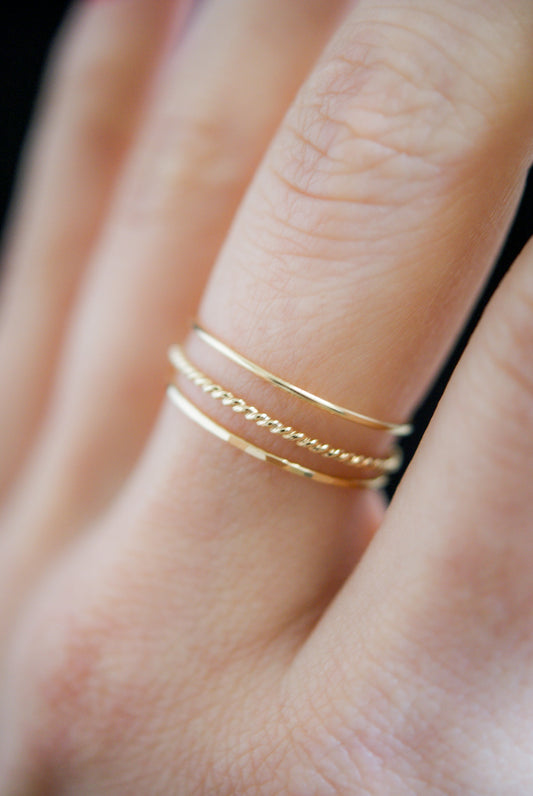 Twist Set of 3 Stacking Rings, Solid 14K Gold or Rose Gold