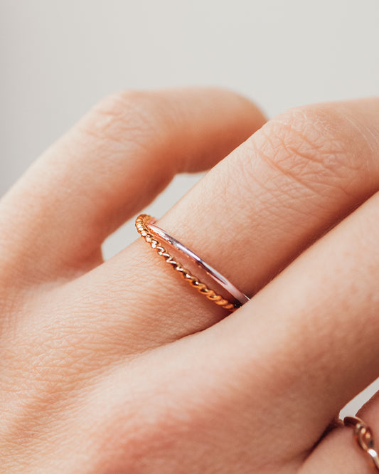 Twist Interlocking Set of 2 Rings, Solid Mixed Metals