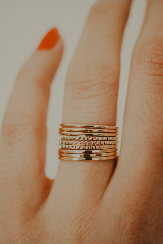 Lined Set of 9 Stacking Rings, Gold Fill, Rose Gold Fill or Sterling Silver
