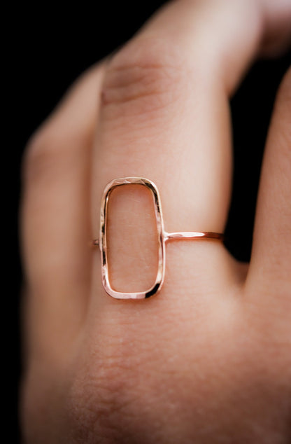 Rectangle Ring, Solid 14K Rose Gold